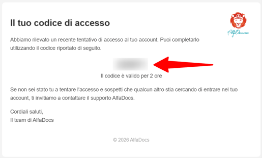 Il tuo codice di accesso - elena@alfadocs.com - AlfaDocs.com Mail