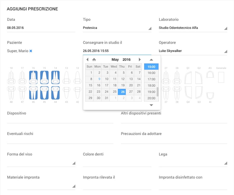 Prescrizioni per laboratorio odontotecnico